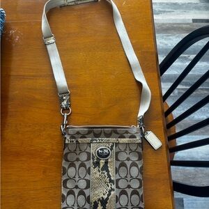 Coach Brown and Cream Snake Skin Patterned Crossbody Bag